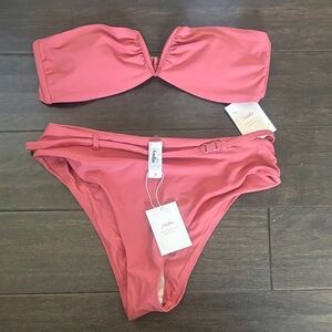 Andie Coral Rose Bandeau Bikini Set NWT
